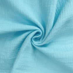 Ткань Муслин Жатый, цвет Небесно-голубой (на отрез)  в Домодедово